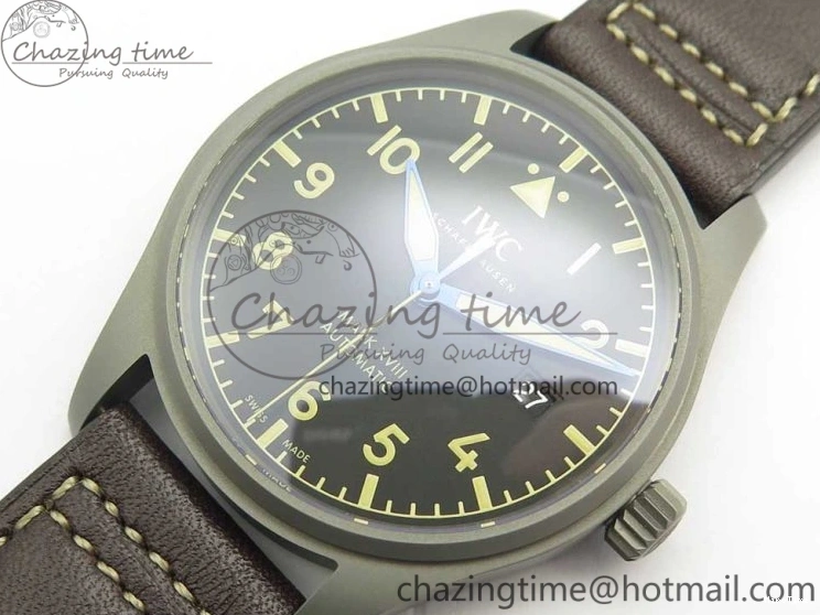 MIROTIME 0113 SmartChoice Mark XVIII IW327006 Titanium M+F 1:1 Best Edition Black Dial on Brown Leather Strap A 7145